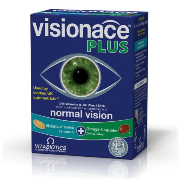 Vitabiotics Visionace Plus Omega 3 ,Συμπλήρωμα Διατήρησης της Καλής Όρασης & Ωμέγα-3 Λιπαρά Οξέα 28Tabs/28Caps