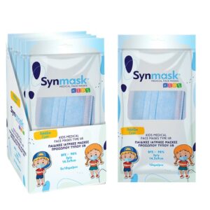 SynMask Μάσκες Χειρουργικές Παιδικές με Λάστιχο Γαλάζιες Box 50τμχ